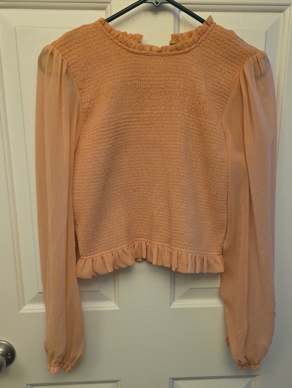 Chelsea & Violet Peach Smocked Ruffle Long-Sleeve Blouse